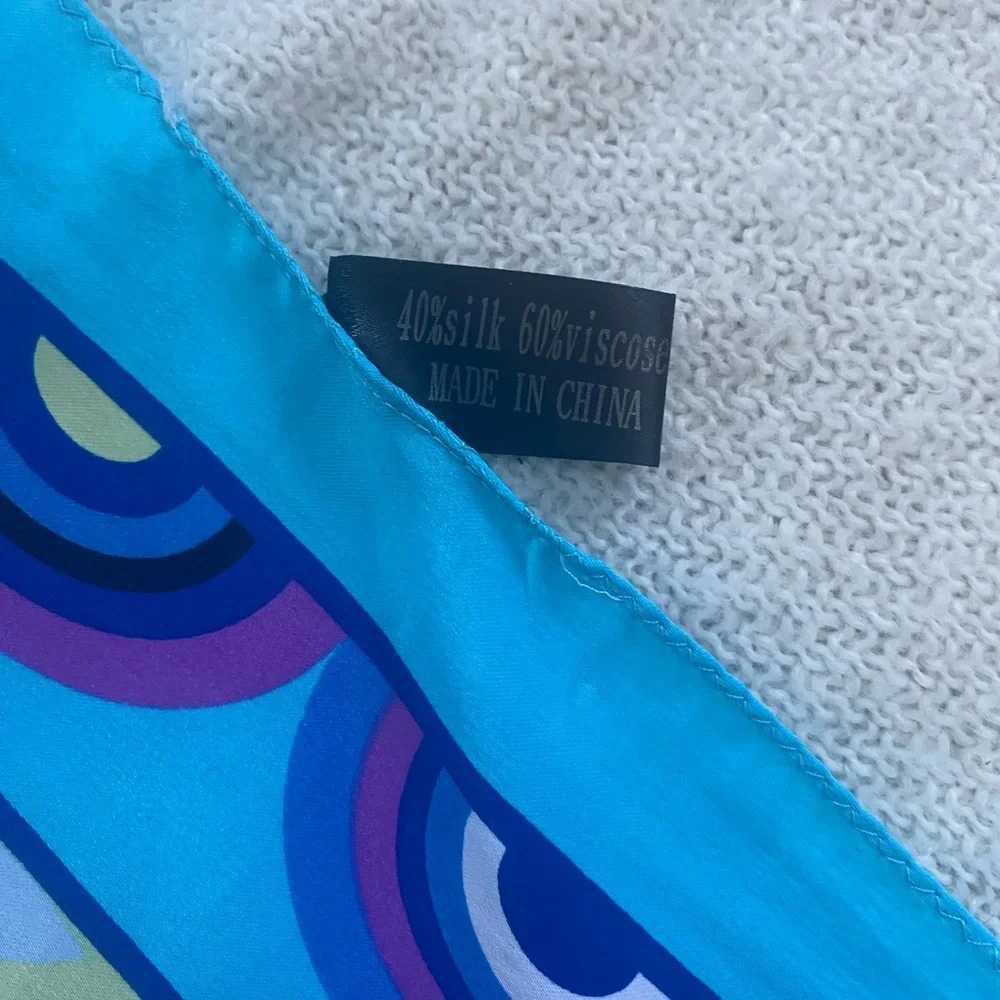 Blue and Purple Patterned Long Silk Scarf
